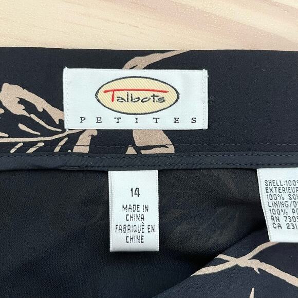 Talbots 100% Silk Floral‎ Print Skirt Side Zip and Tie Black Cream, Size 14P - Picture 2 of 9